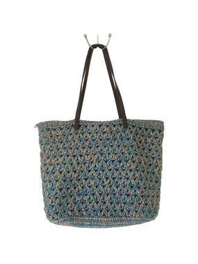 Blue Miami, Woven Blue, Natural Straw, Gold Threads Lined Shoulder Bag Purse
